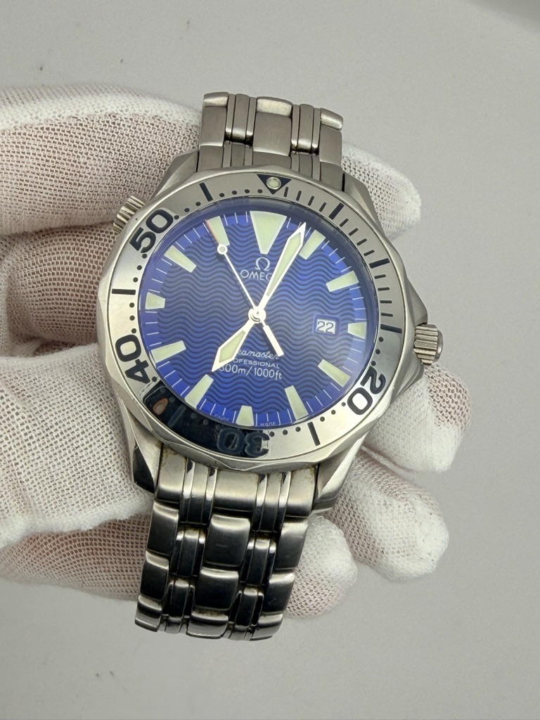 Omega Mens Stainless Steel Watch With Blue Dial